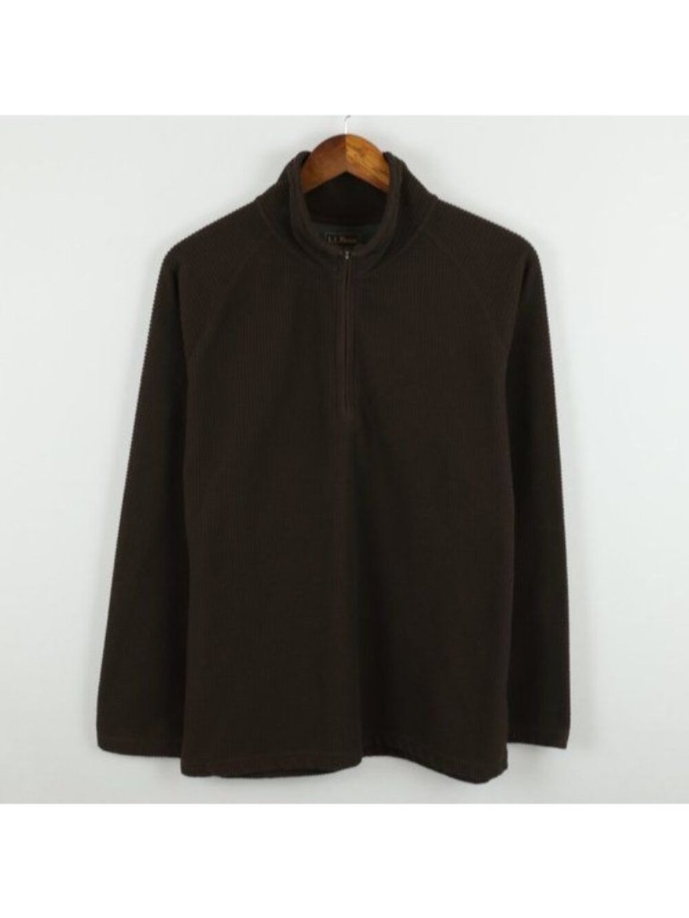 L.L. Bean Men's Medium Brown Power Grid Fleece Mid Weight 1/4 Zip Pullover